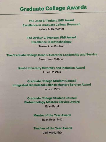 Awards from the 2022 Graduate College Hooding Ceremony