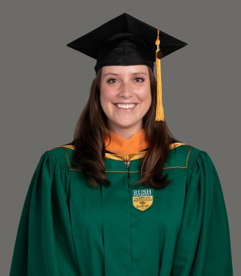 Leah Hoeniges, MPH, wearing graduation regalia