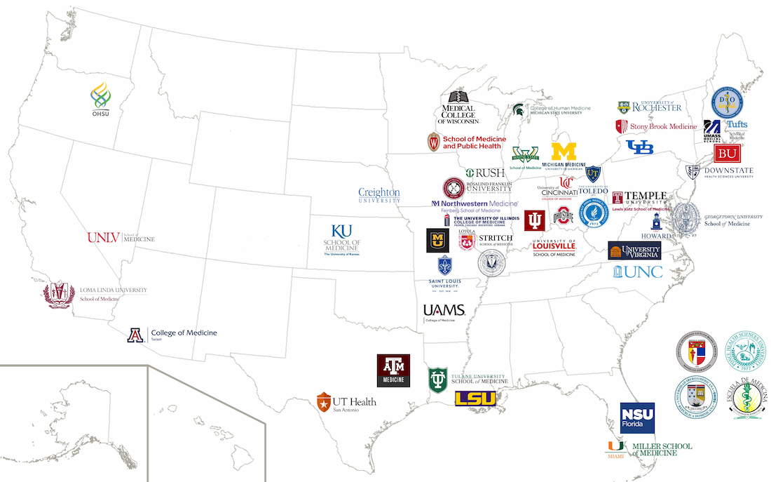 A map of medical schools included in the program. 