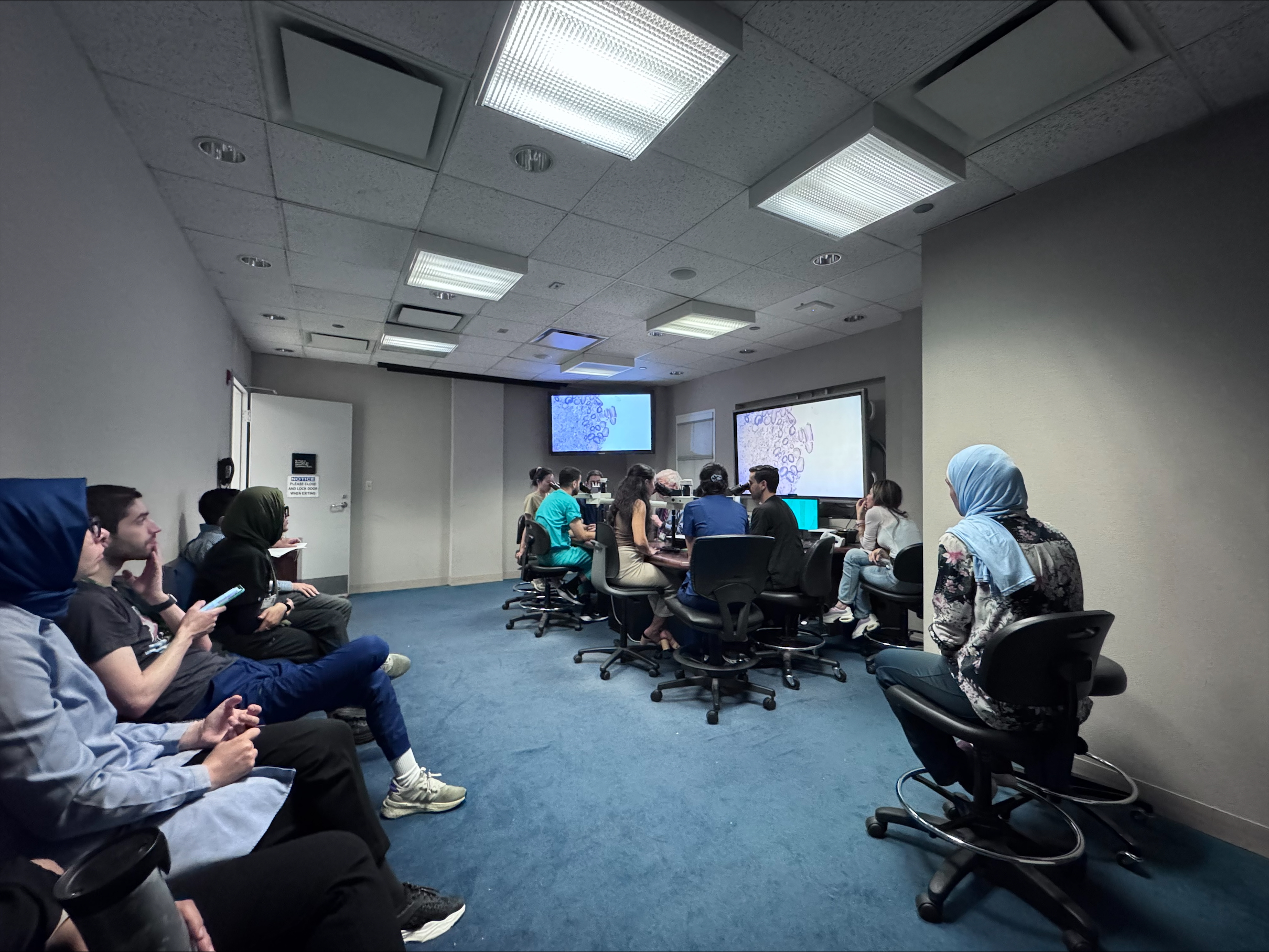 Students seated in groups in a classroom
