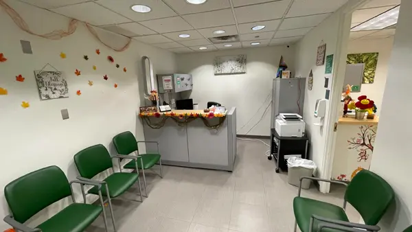 A view inside the CURE Clinic looking toward the front reception area