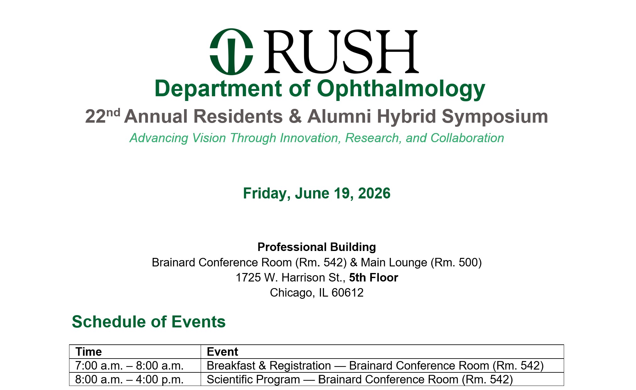 2026 Rush Ophthalmology Research Symposium Agenda