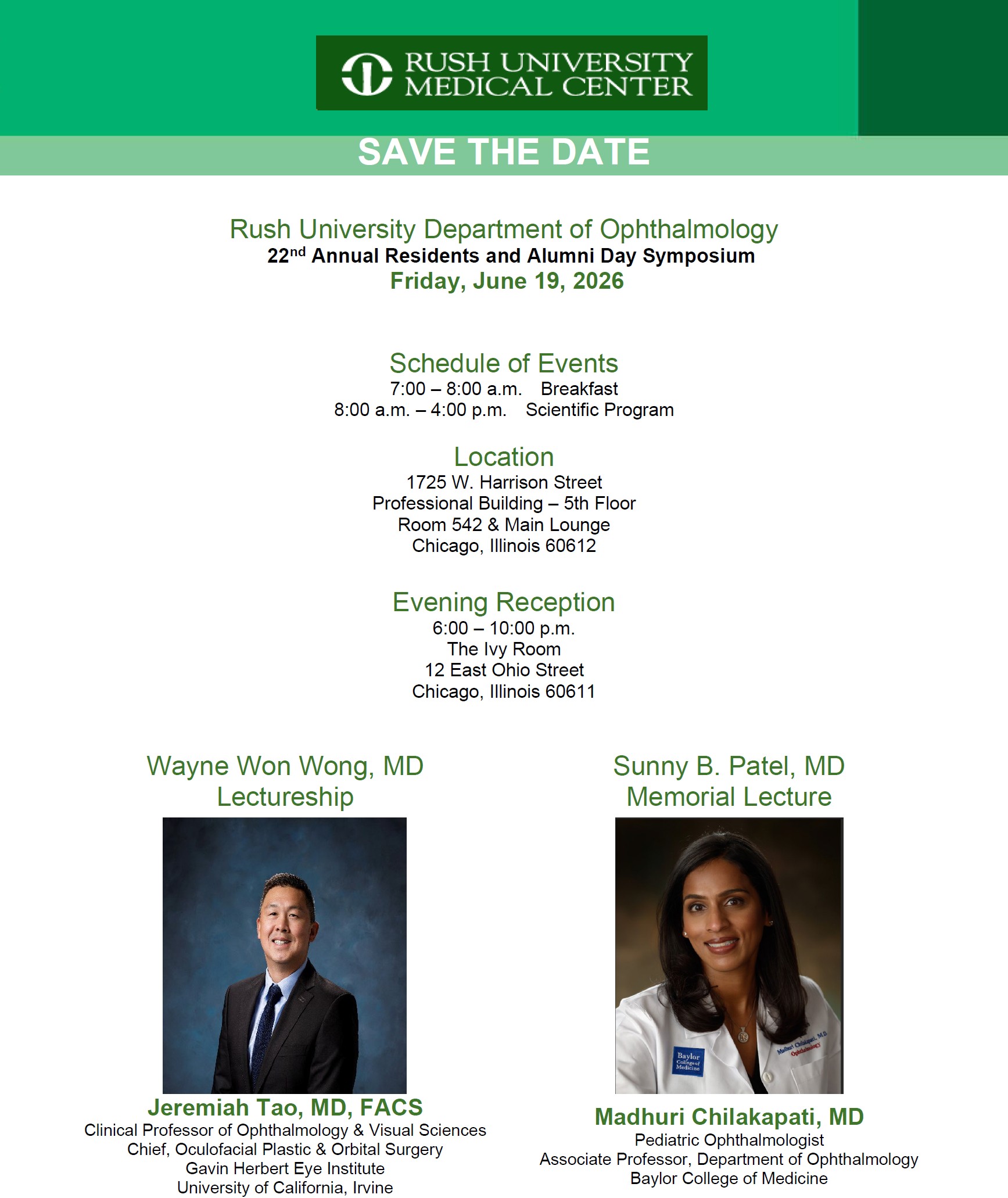 2026 Rush Ophthalmology Research Symposium Save The Date Flyer