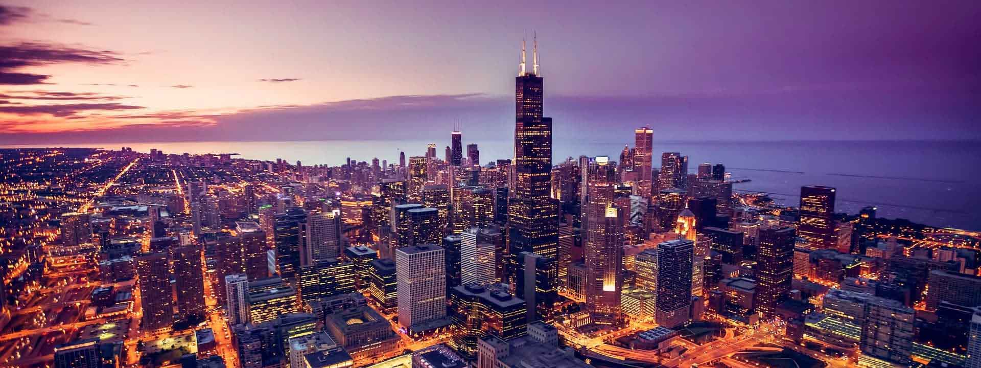 Aerial view of Chicago at night