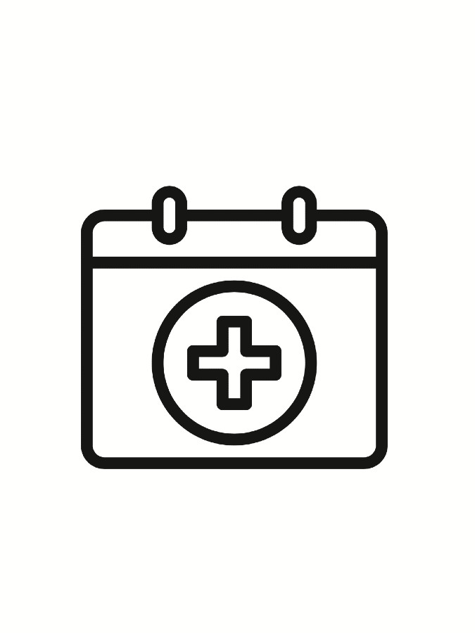 Calendar page icon with a cross signaling first aid