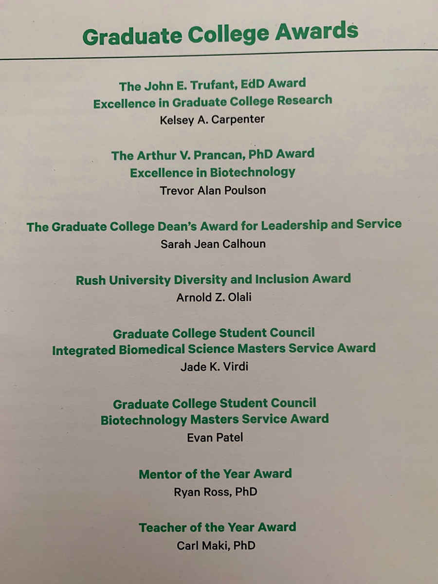Awards from the 2022 Graduate College Hooding Ceremony