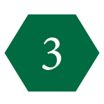 Dark green hexagon labeled with the number 3