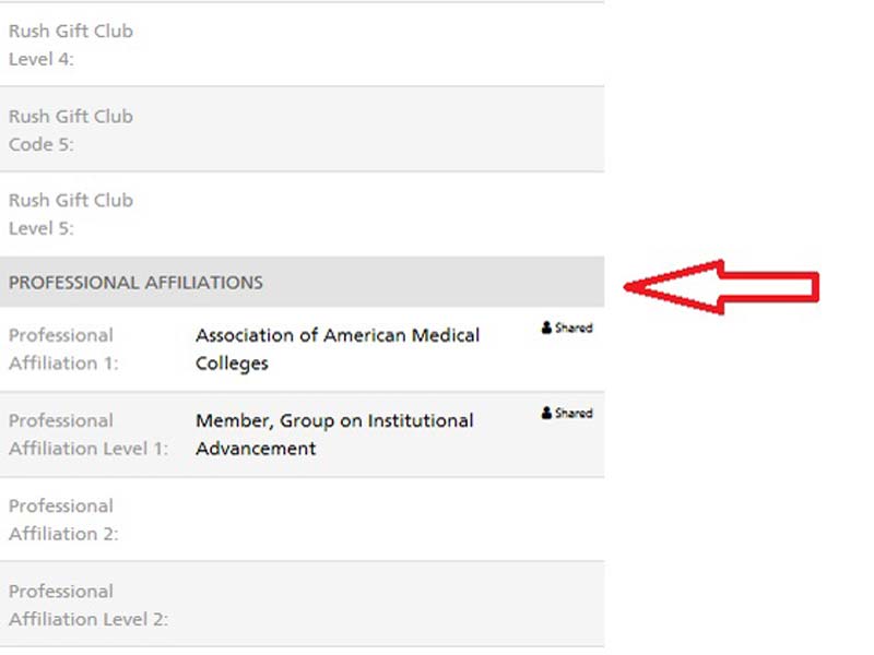 Allumni Directory Professional Affiliation tab