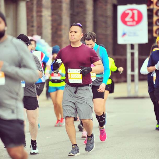 A resident running in the Chicago marathon