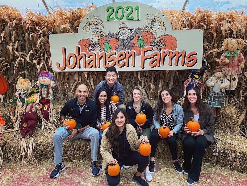 Residents at a pumpkin patch