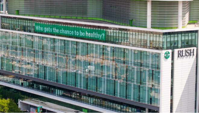 Exterior view of the Rush Tower building