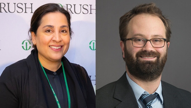 Head shots of Amina Ahmed, MD and Brian Klassen, PhD