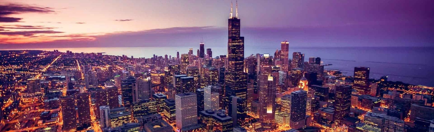 Aerial view of Chicago at night
