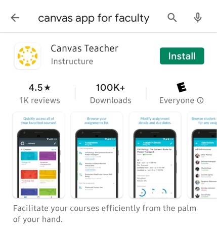 Screenshot of the Canvas faculty app