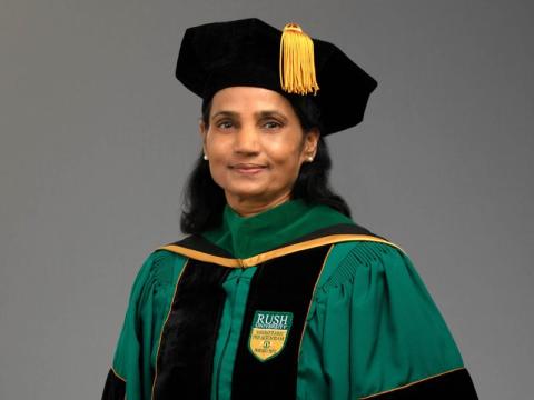 Vijaya B. Reddy, MD, MBA wearing academic regalia