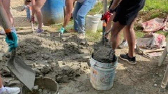Step 3 concrete in buckets
