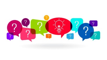Colorful speech bubbles containing question marks