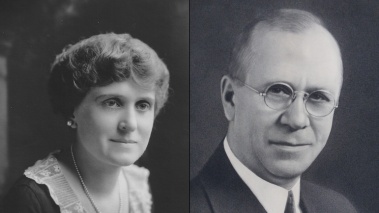 Black-and-white portraits featuring (left) Florence D. and William J. Hagenah Sr. 