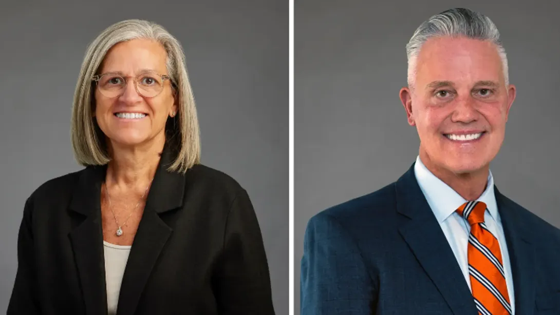 Rush College of Nursing alumni Julie Hoff, PhD, RN, FNAP, FAAN and Steven Brockman-Weber, DNP, RN, MSHSA, FACHE, NEA-BC, CENP